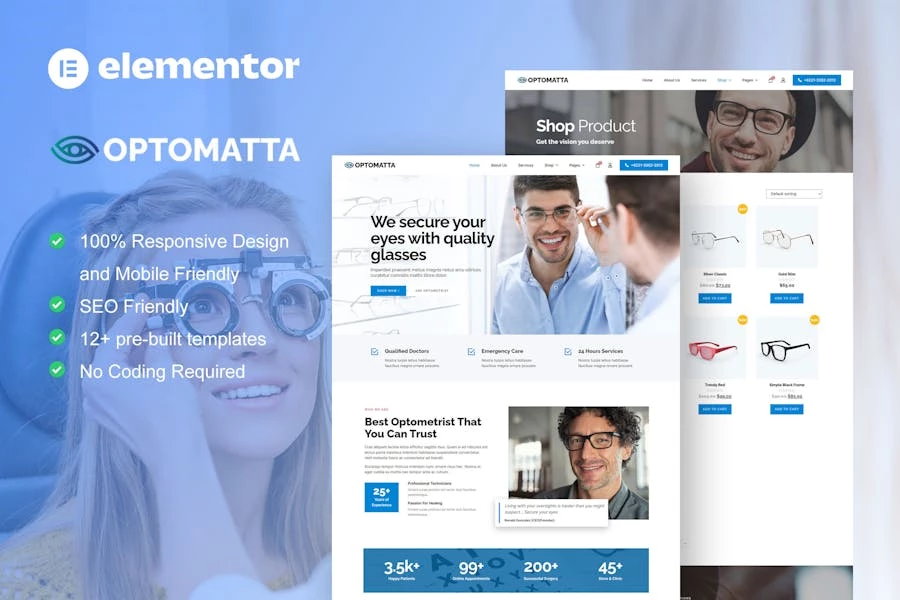 Optomatta - Template Kit Elementor Pro para óptica y tienda óptica