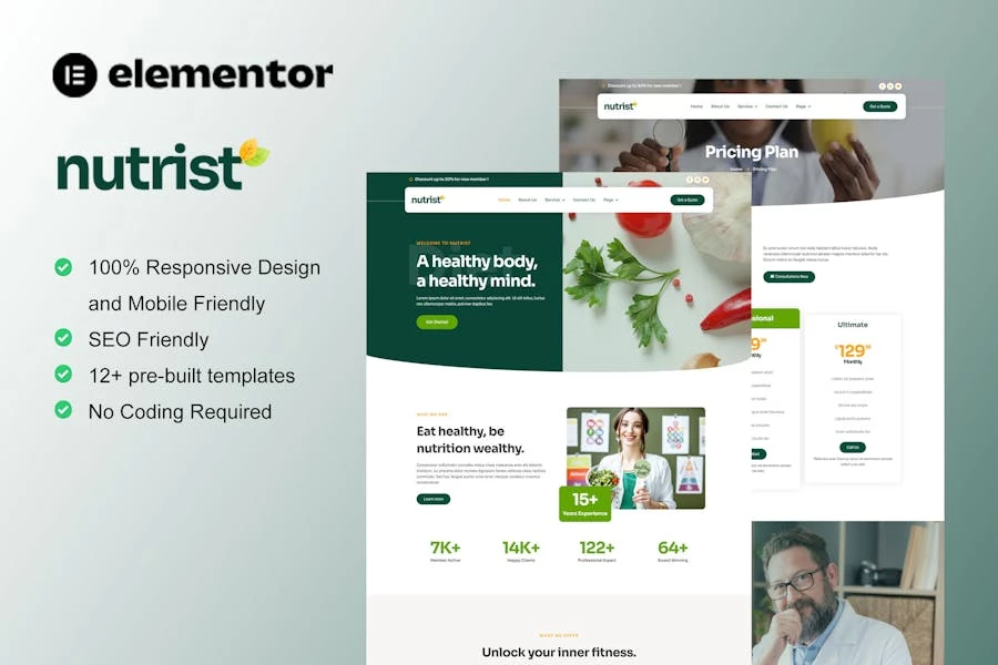 Nutrist - Template Kit Elementor para el servicio de alimentos saludables y nutrición