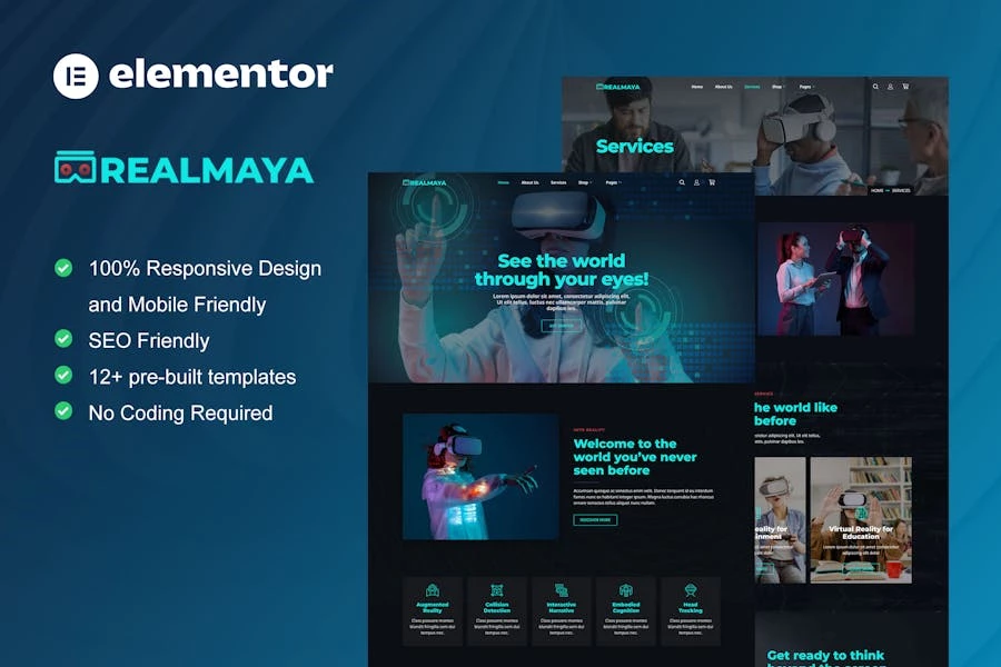 RealMaya - Template Kit Elementor de tienda y servicios de realidad virtual
