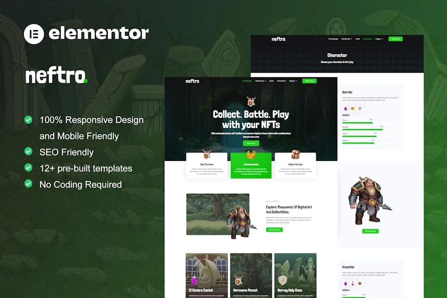 Neftro - Template Kit para juegos NFT Elementor