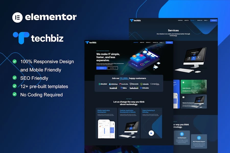 TechBiz - Template Kit Elementor Pro para empresas tecnológicas