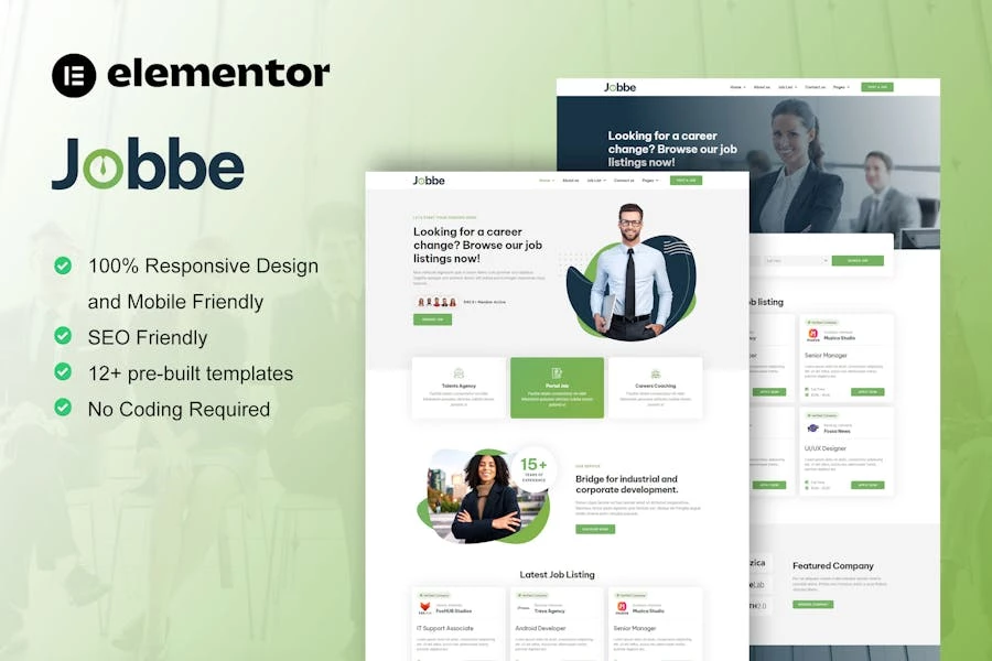 Jobbe - Template Kit Elementor para Agencia contratación y ofertas de trabajo