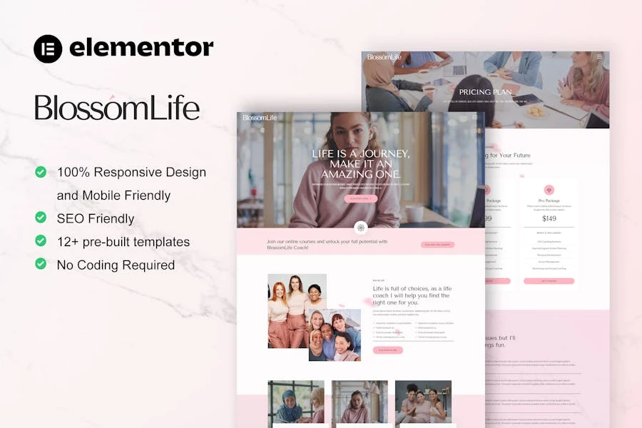 BlossomLife - Template Kit Elementor para entrenadores de vida y consultoría para mujeres