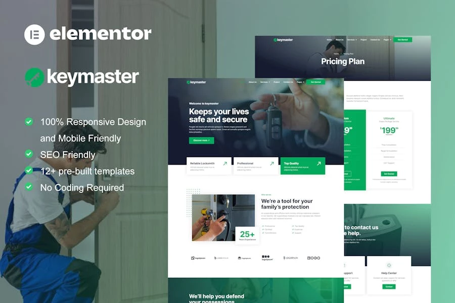 KeyMaster - Template Kit Elementor para servicio de cerrajería y fabricante de llaves