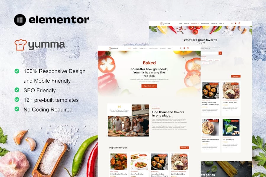 Yumma - Template Kit Elementor de recetas de comida