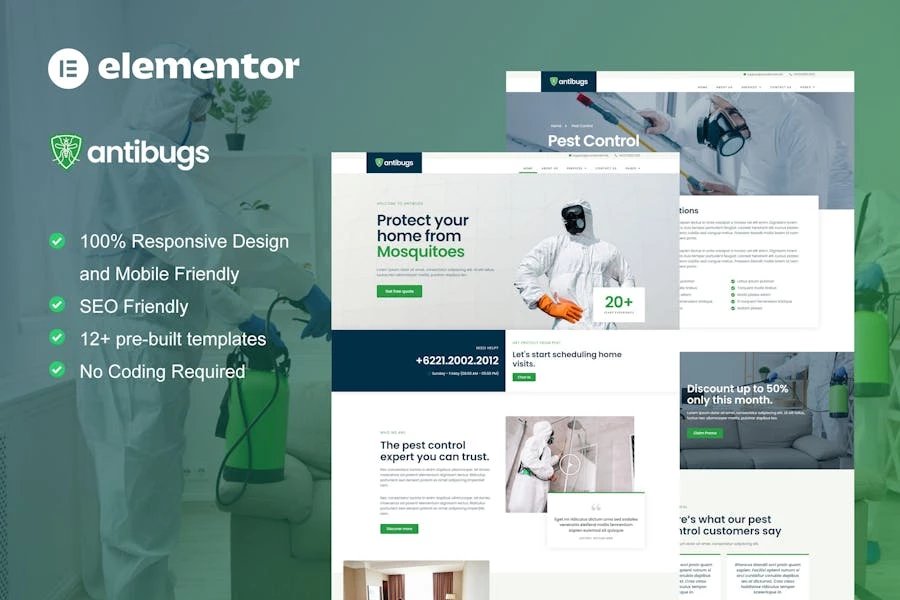 Antibugs - Template Kit Elementor del servicio de control de plagas