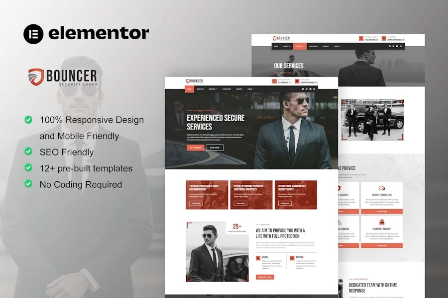 Bouncer - Template Kit Elementor para guardaespaldas y Agencia de seguridad