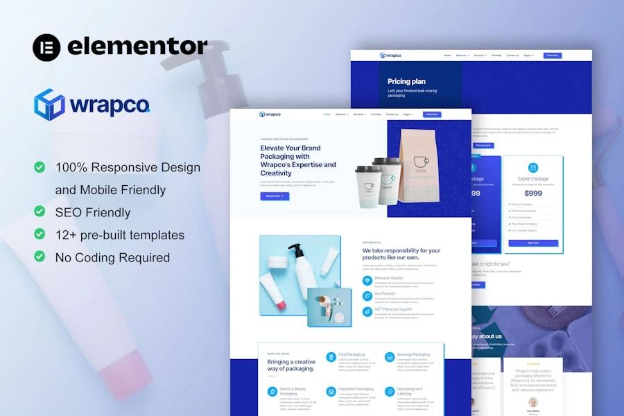 WrapCo - Template Kit Elementor para empresas de embalaje
