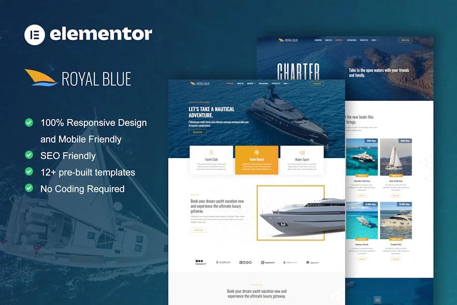 RoyalBlue - Template Kit Elementor para clubes de yates y alquiler de barcos
