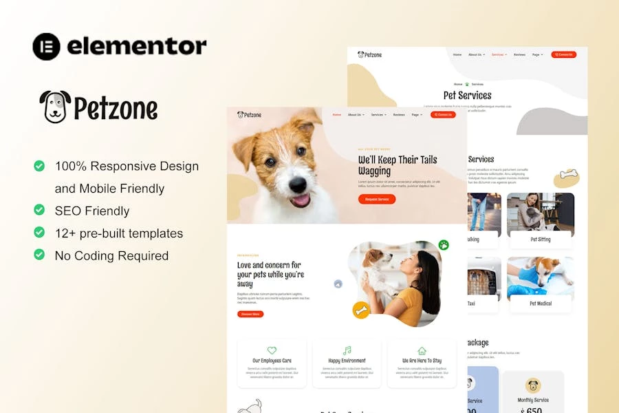 PetZone - Template Kit Elementor para servicios de cuidado de mascotas