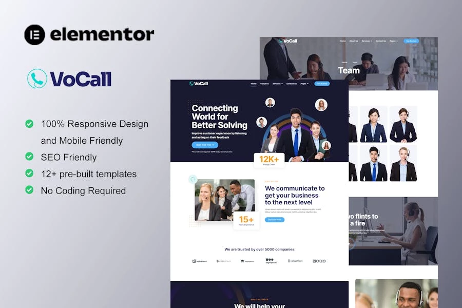 Vocall - Template Kit Elementor para centros de llamadas y telemarketing