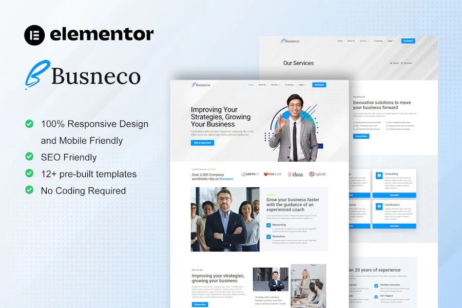 Busneco - Template Kit Elementor para coaching empresarial y consultoría