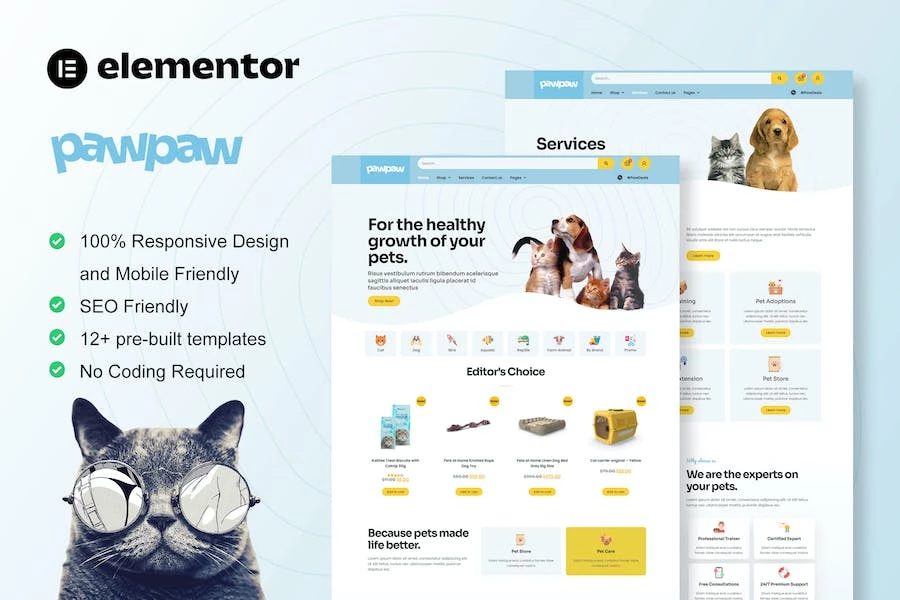 PawPaw - Template Kit Elementor para tienda de mascotas y cuidado de mascotas de WooCommerce