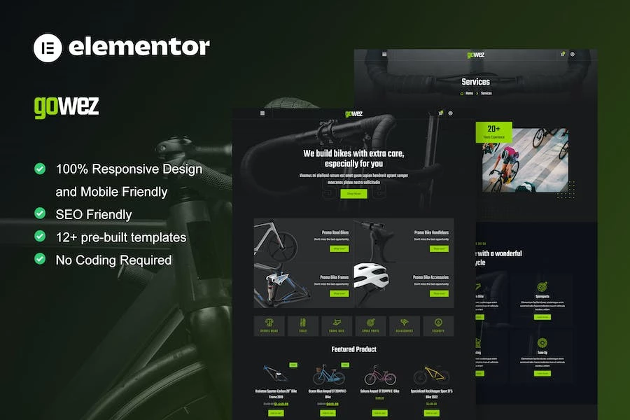 Gowez - Template Kit Elementor para tienda de bicicletas y servicio de bicicletas de WooCommerce