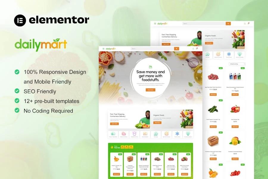 DailyMart - Template Kit Elementor para supermercados