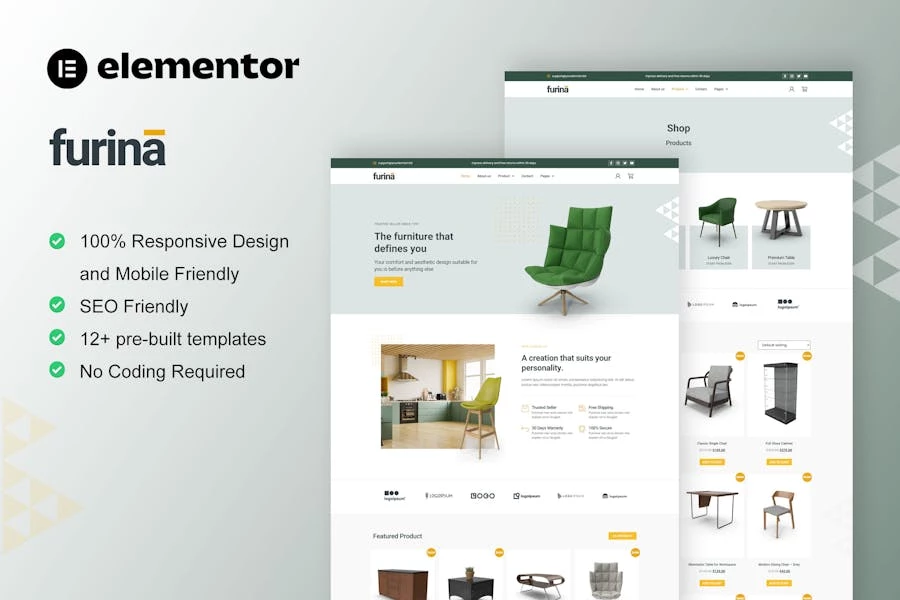 Furina - Template Kit Elementor Pro para WooCommerce para tienda de muebles