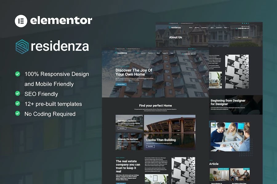 Residenza - Template Kit Elementor para bienes raíces y propiedades