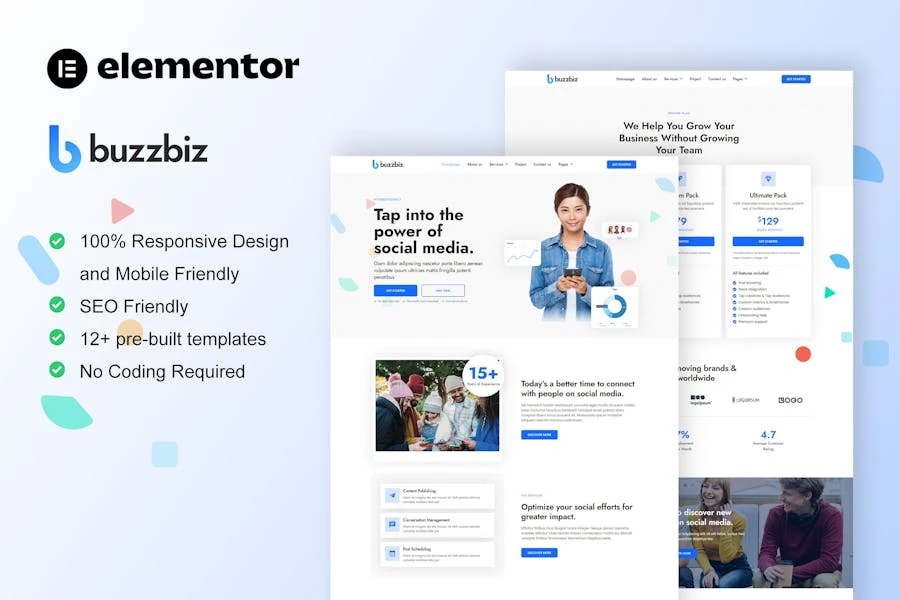 BuzzBiz - Template Kit Elementor Pro para Agencia de marketing en redes sociales