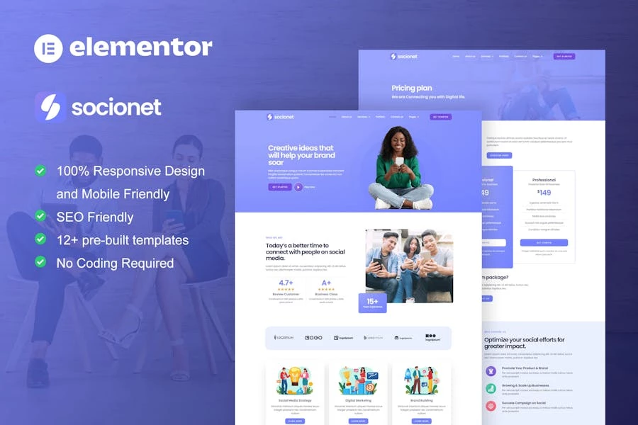 Socionet - Template Kit Elementor para Agencia de marketing en redes sociales