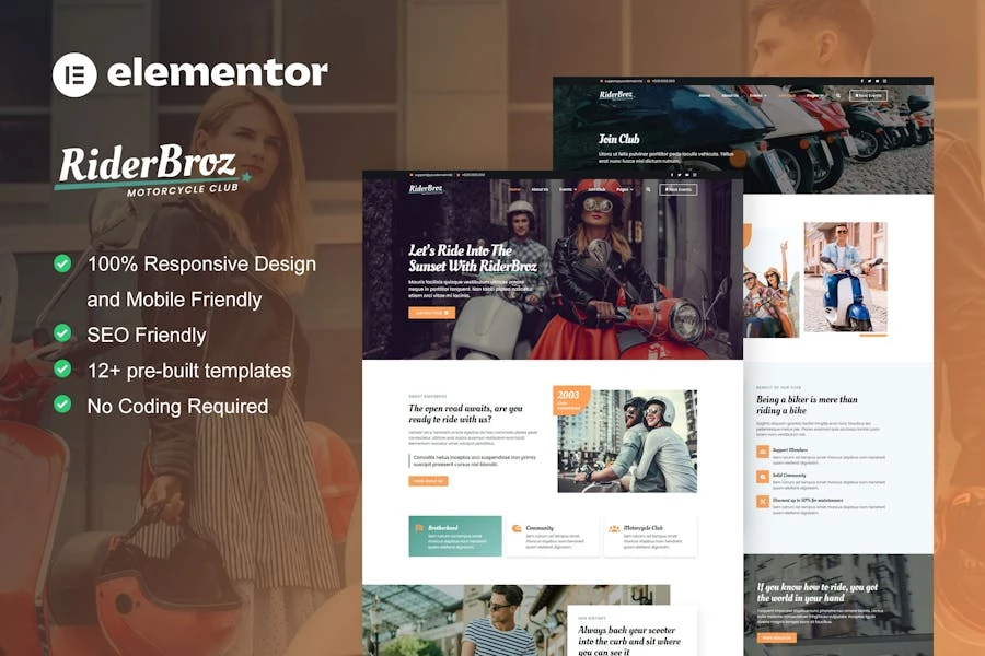 RiderBroz - Template Kit Elementor para clubes de motociclistas