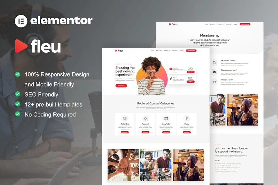 Fleu - Template Kit Elementor para creadores de contenido creativo