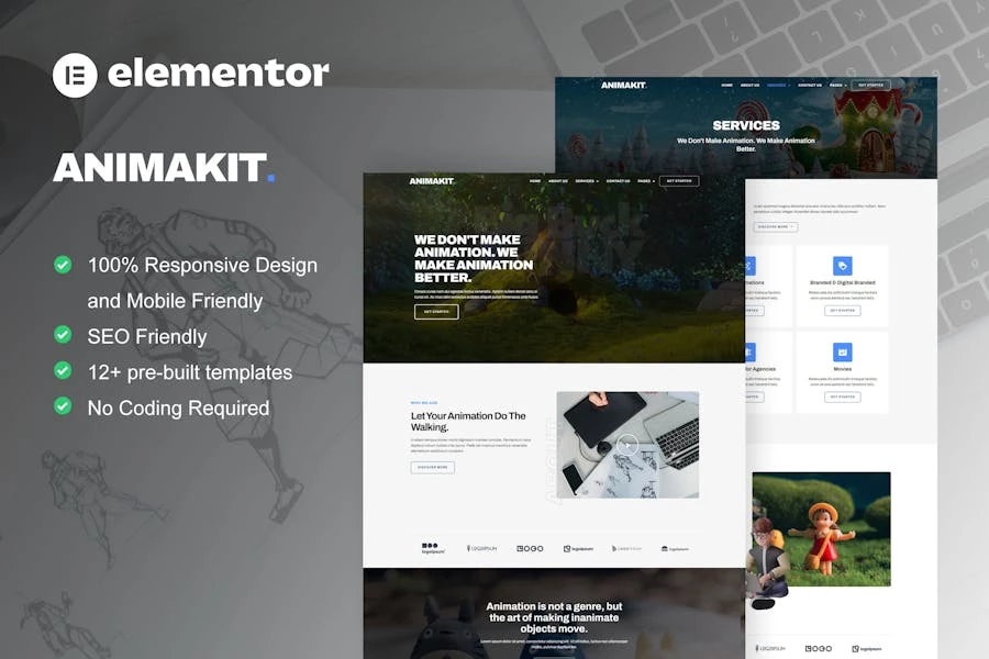 Animakit - Template Kit Elementor Pro para estudio de animación