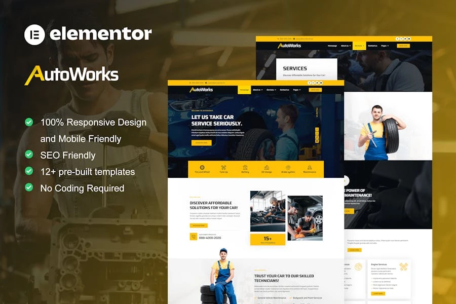 AutoWorks - Template Kit Elementor para reparación de automóviles y servicios de automóviles