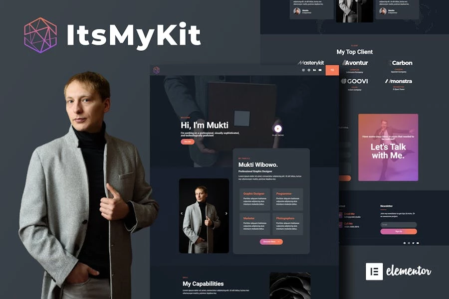 ItsMyKit - Kit de plantillas Dark Creative Portfolio Elementor