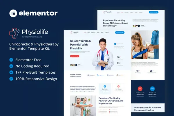 Physiolife - Kit de plantillas Elementor para quiropráctica y fisioterapia