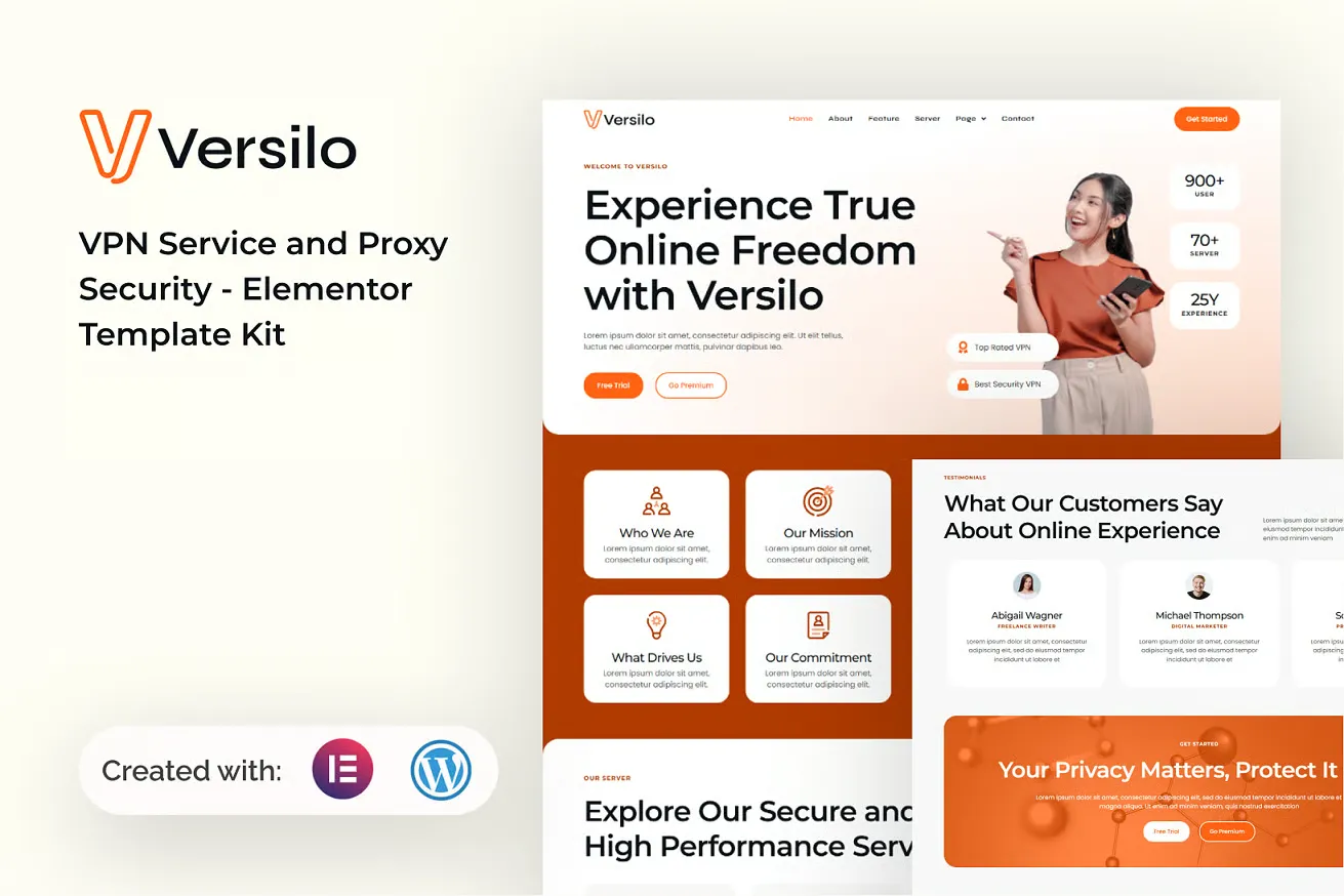 Versilo - Kit de plantillas Elementor de seguridad de proxy y servicio VPN