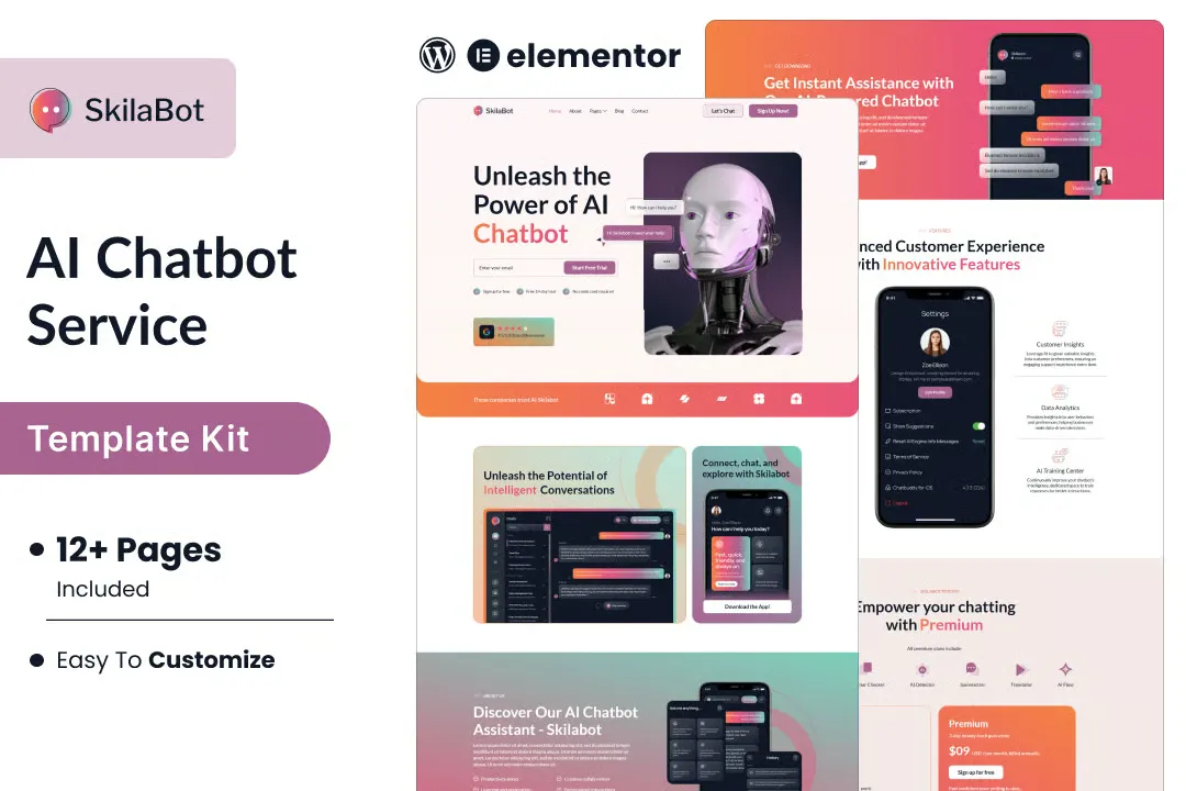 Skilabot - Kit de plantillas Elementor para AI Chatbot Service