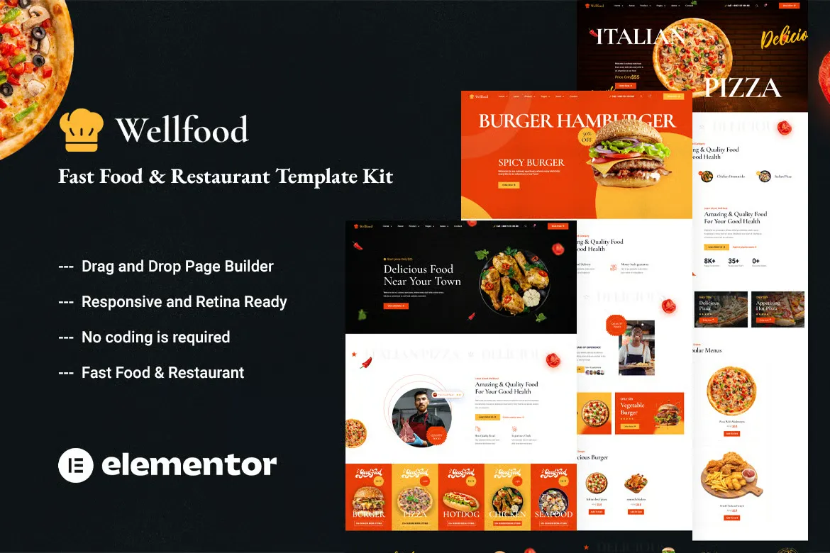 Wellfood - Kit de plantillas Elementor Pro para restaurantes y restaurantes de comida rápida