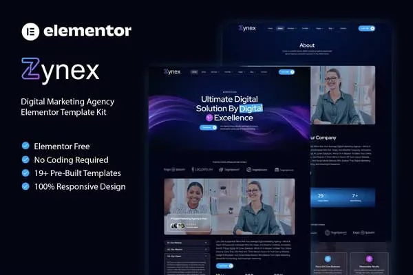 Zynex - Kit de plantillas Elementor para agencias de marketing digital