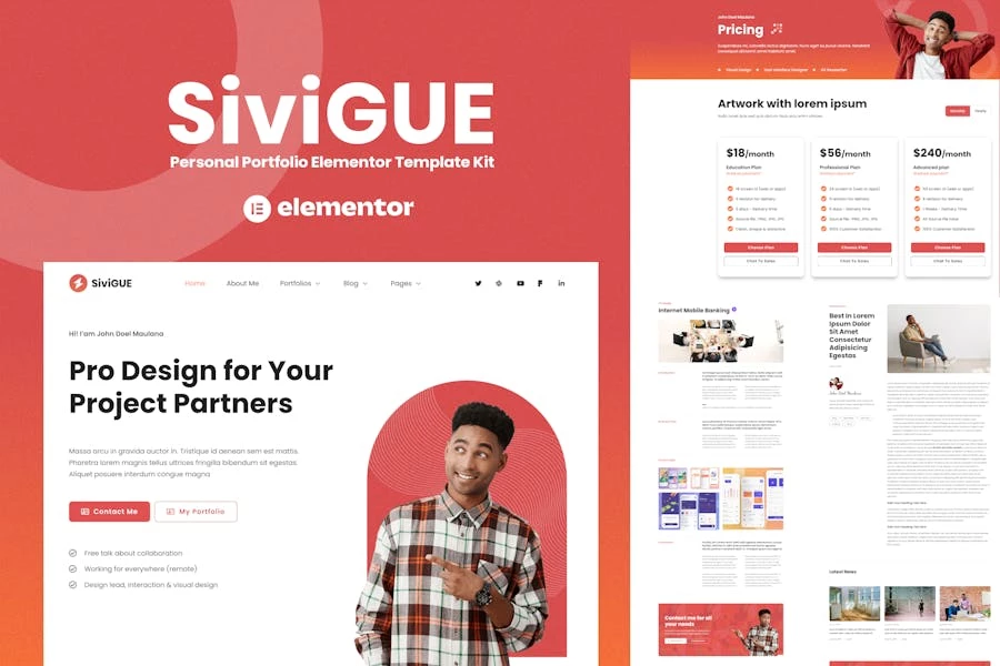 SiVigue - Template Kit Elementor para Porfolio personal