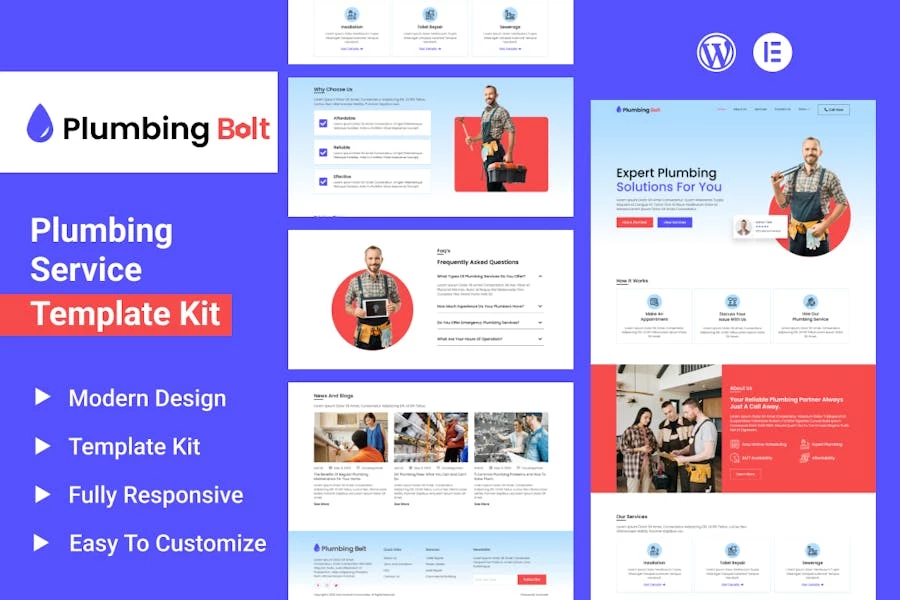 Plumbing Bolt - Template Kit Elementor para servicios de fontanería
