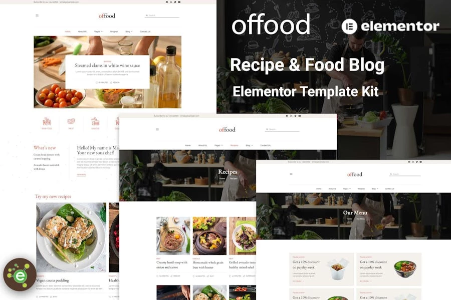 Offood - Template Kit Elementor de blog de recetas y alimentos