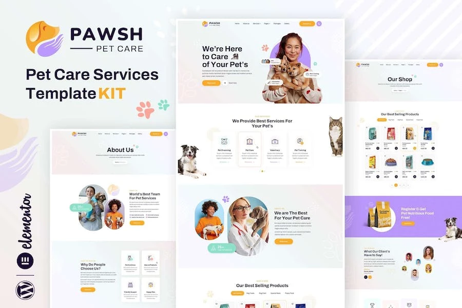 Pawsh - Template Kit Elementor para tiendas y cuidado de mascotas