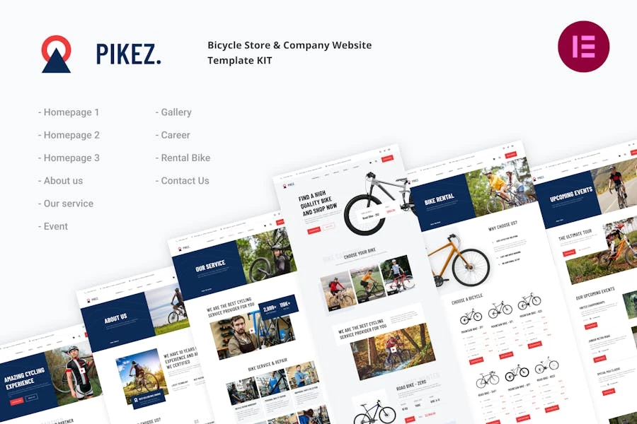Pikez - Template Kit Elementor para tienda de bicicletas y alquiler de bicicletas