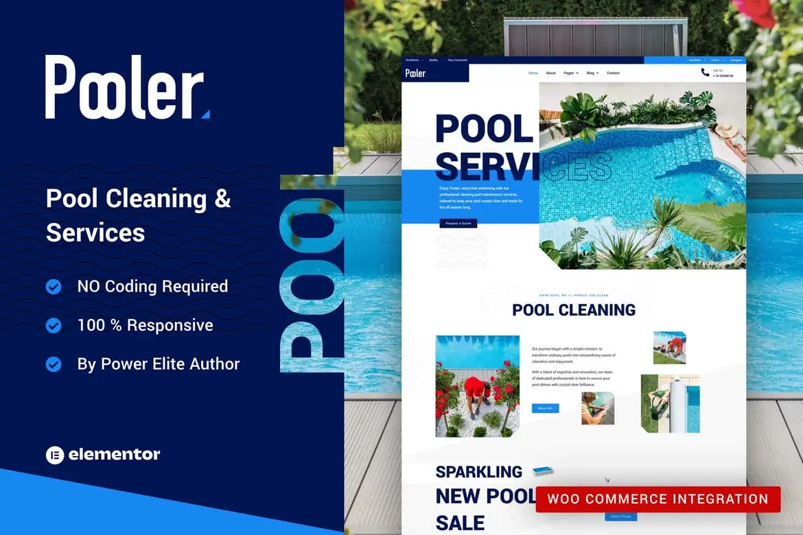 Pooler - Kit de plantillas Elementor Pro para servicios de limpieza de piscinas