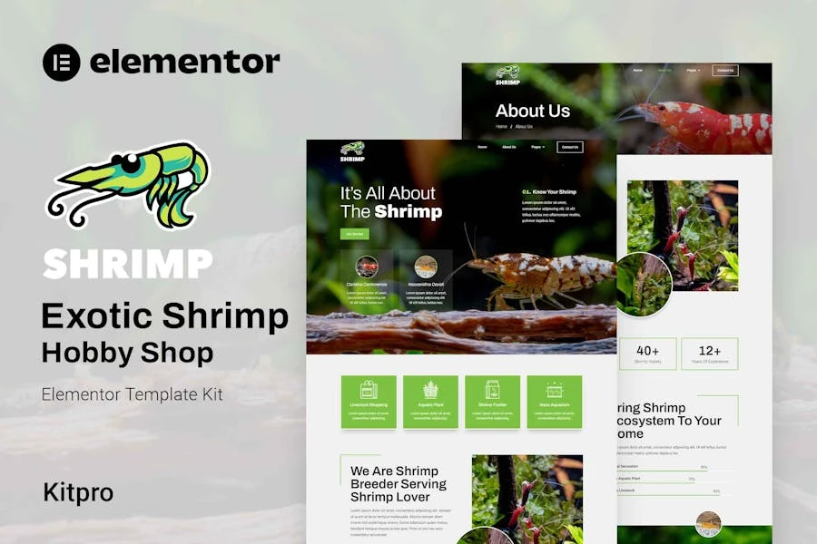 Shrimp - Kit de plantillas Elementor para acuarios y tiendas de pasatiempos