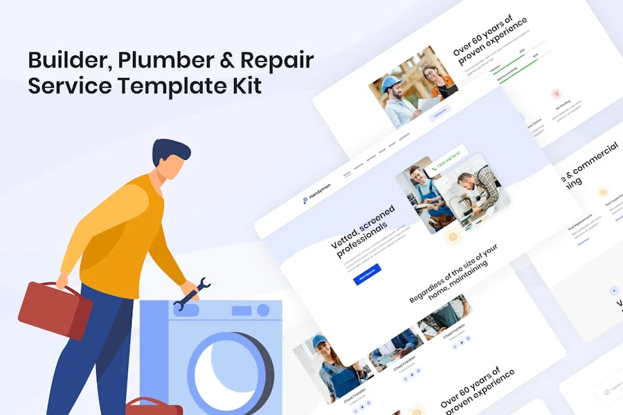 Handyman | Kit de plantillas Elementor para constructores, fontaneros y servicios de reparación