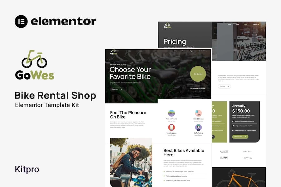 Gowes - Template Kit Elementor para tienda de alquiler de bicicletas