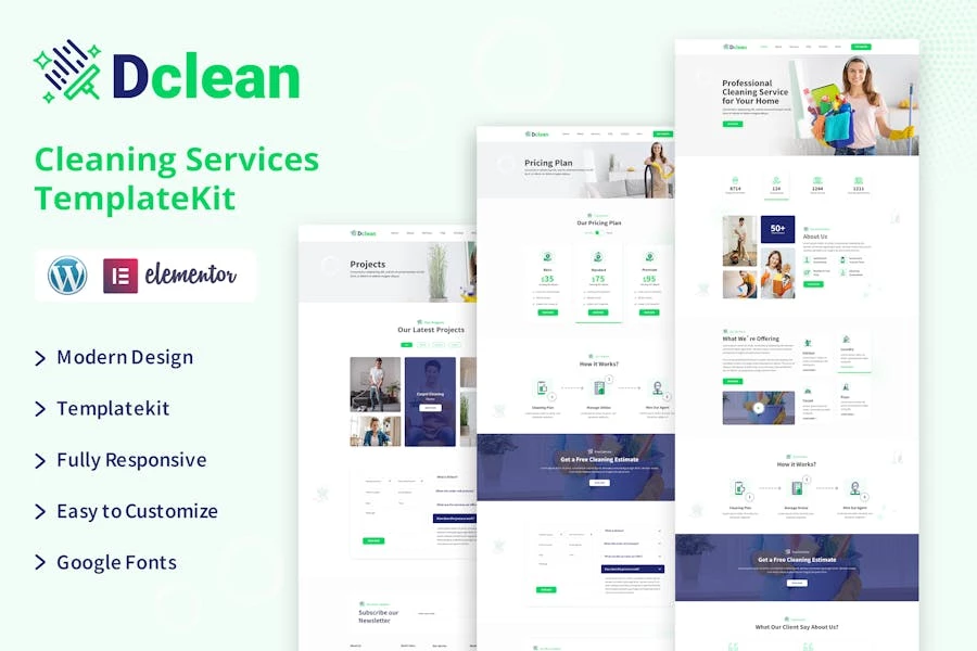 Dclean | Template Kit Elementor para servicios de limpieza