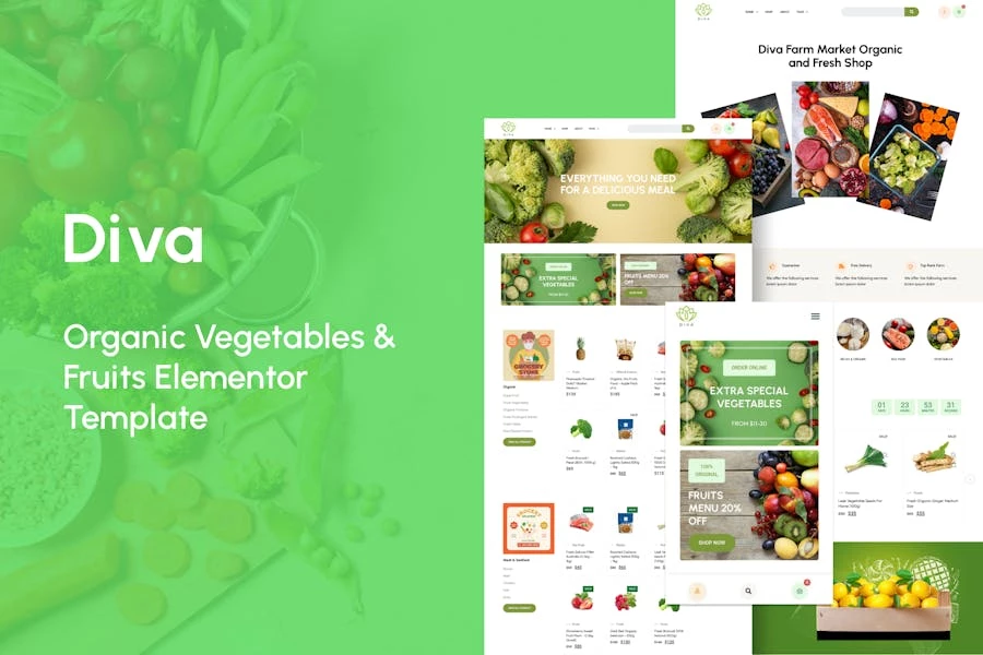 Diva - Template Kit Elementor de verduras y frutas orgánicas