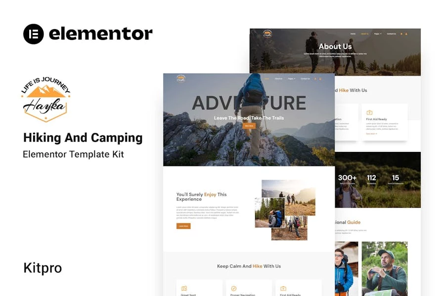 Hayka - Template Kit Elementor para senderismo y acampada