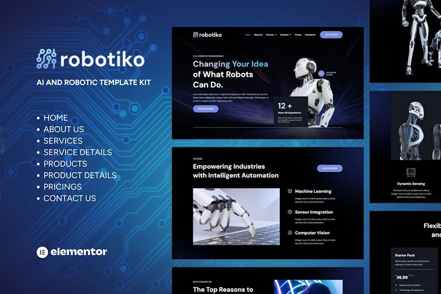 Robotiko - Kit de plantillas Elementor para robótica e IA