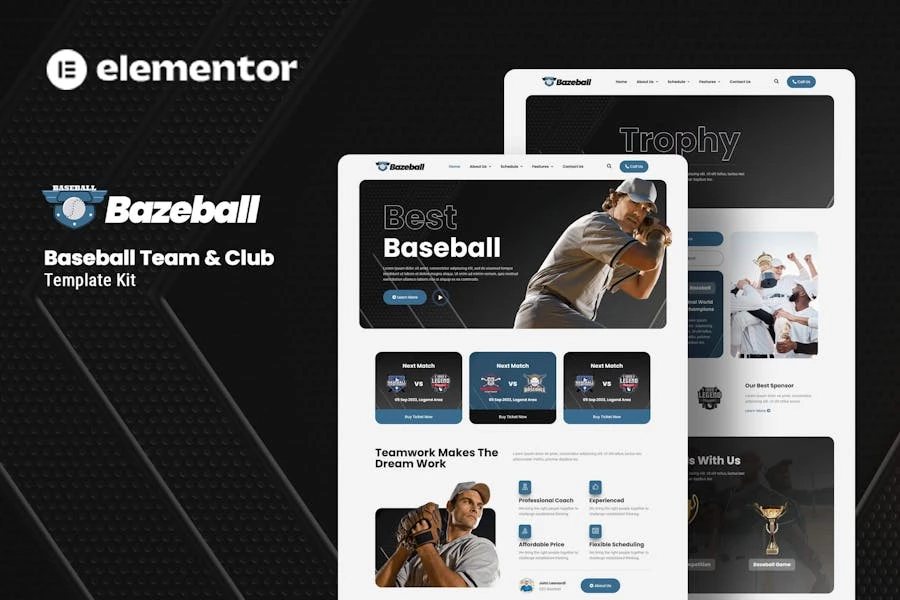 Bazeball - Kit de plantillas Elementor para equipos deportivos
