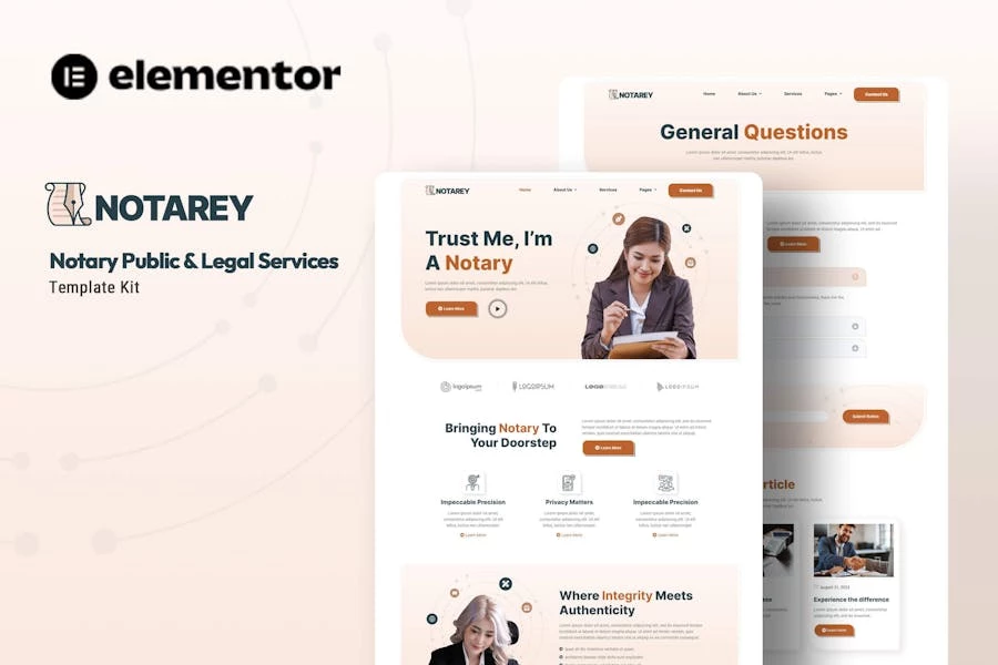 Notarey - Kit de plantillas Elementor para Notary Public & Legal Services