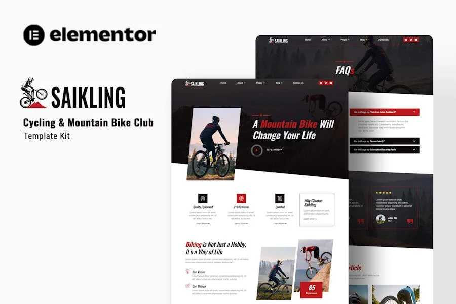 Saikling - Template Kit Elementor para clubes de ciclismo de montaña
