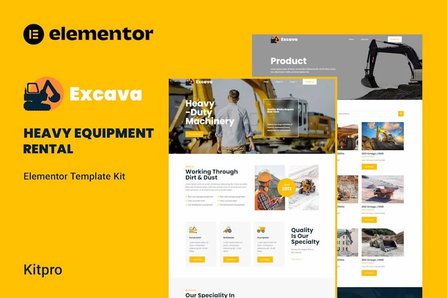 Excava - Template Kit Elementor para alquiler de equipo pesado